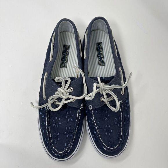 Sperry Womens Top Sider Lace Up Fashion Sneakers Eyelet Blue Deck Shoes US 7.5M - Picture 2 of 10